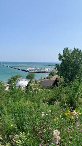 Port Washington, WI overlook of water and hill