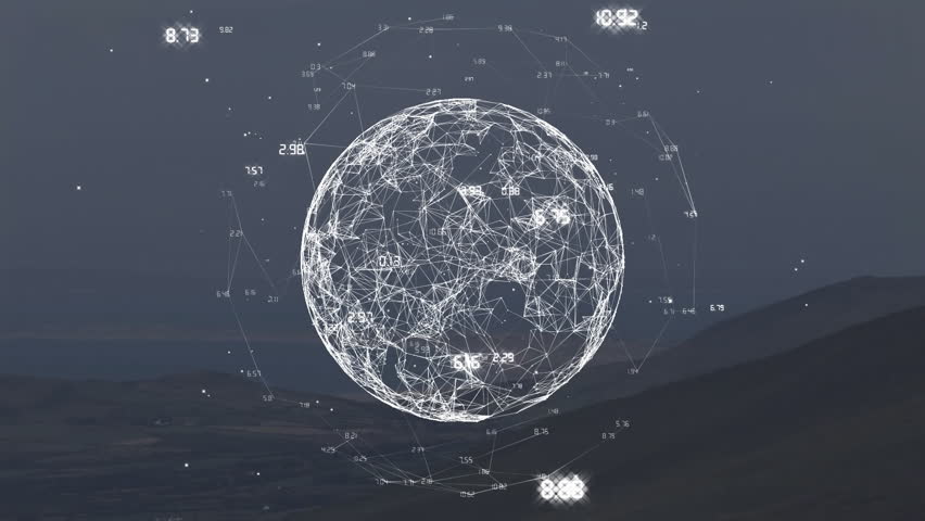 Digital globe with data points and connections animation over mountainous landscape. Technology, innovation, connectivity, global, network, futuristic - Powered by Shutterstock - Get 15% off with code: PIKWIZARD15