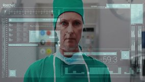 Animation of data processing over caucasian female surgeon wearing face mask. Medicine, technology and digital interface concept digitally generated video. - Powered by Shutterstock - Get 15% off with code: PIKWIZARD15