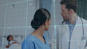 Animation of network of connections over diverse doctors talking. Medicine, technology and digital interface concept digitally generated video. - Powered by Shutterstock - Get 15% off with code: PIKWIZARD15