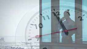 Clock animation over businessperson talking on phone in office. time management, deadline, multitasking, communication, technology, productivity - Powered by Shutterstock - Get 15% off with code: PIKWIZARD15