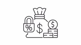 Fixed deposit line animation. Animated money bag and lock icon. Secure investment. Interest rates. Black illustration on white background. HD video with alpha channel. Motion graphic - Powered by Shutterstock - Get 15% off with code: PIKWIZARD15