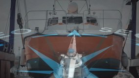 SEO compass animation over docked boat. Navigation, direction, marketing, strategy, digital, sea - Powered by Shutterstock - Get 15% off with code: PIKWIZARD15