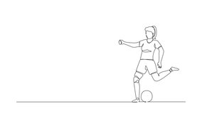 Animated self drawing of continuous one line draw disabled woman athlete playing football. Disability player with leg prosthesis. Match, competition. Sport training. Full length single line animation - Powered by Shutterstock - Get 15% off with code: PIKWIZARD15