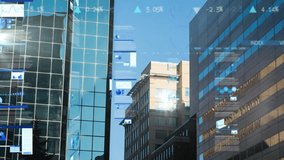 Financial data charts and graphs animation over city skyscrapers. Finance, economy, business, analytics, statistics, growth - Powered by Shutterstock - Get 15% off with code: PIKWIZARD15