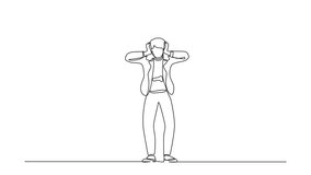 Animated self drawing of continuous line draw stressed businesswoman with headache, hands on head, migraine, health problems, pain head, emotion, stress work, tired. Full length single line animation - Powered by Shutterstock - Get 15% off with code: PIKWIZARD15