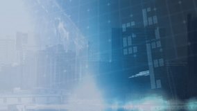 Digital world map and data analysis animation over cityscape background. Technology, data visualization, analytics, global, digital transformation, urban - Powered by Shutterstock - Get 15% off with code: PIKWIZARD15