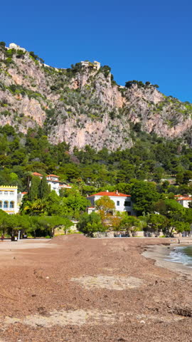 View of Beach Petite Afrique, in Beaulieu-sur-Mer, France. Vertical