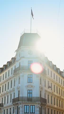 View of the Kongens Nytorv Plaza in daylight. Vertical, Copenhagen, Denmark