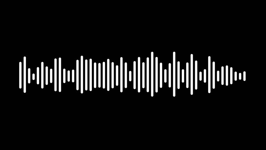 White audio waves motion on black. Sound waves or audio waveform. Voice and conversation recording, soundtrack and music video visualization. Audio waves spectrum and frequency.  Sound wave equalizer.