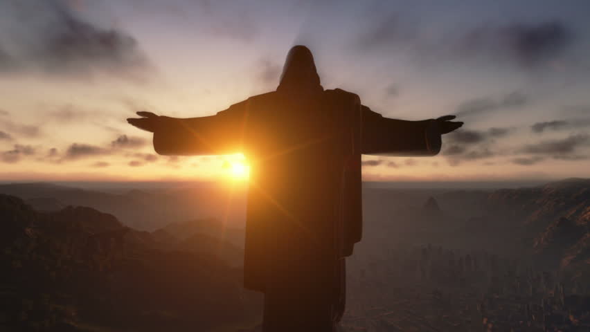 Christ the Redeemer at Sunset, Rio de Janeiro, closeup