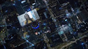 
Aerial Overhead view of Los Angeles cityscape at Night with Connections, Emoji and Several Screens. People using Technology. Social Network Application Platform. Influencer. AR. CA, United States. - Powered by Shutterstock - Get 15% off with code: PIKWIZARD15