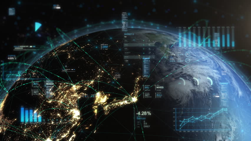 Visual Representation Of Earth Economy, Highlighting Financial Connections Across Asia With Charts, Graphs, And Social Media. The Image Symbolizes Global Economic Networks And Data Exchange.