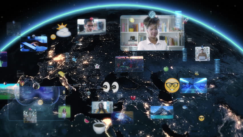 
Blackout in Europe animation of Earth with Social Media, Emoji and Message Display Turning Off. Huge Outage Hits Spain, Italy, Greece, Germany. Power Outage with Holographic Interfaces.