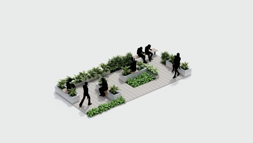 isometric top view architecture garden park landscape terrace nature design modern 3d render. garden tropical environment outdoor exterior tree plant branch wood concrete decoration. park concept.