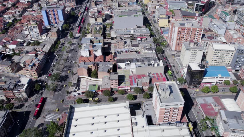 Bogota, Colombia. Aerial View of Chapinero Residential District, Streets and Buildings, Drone Shot