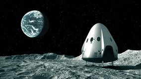 Lunar lander on the Moon with Earth in background. 3d animation. 4k. - Powered by Shutterstock - Get 15% off with code: PIKWIZARD15