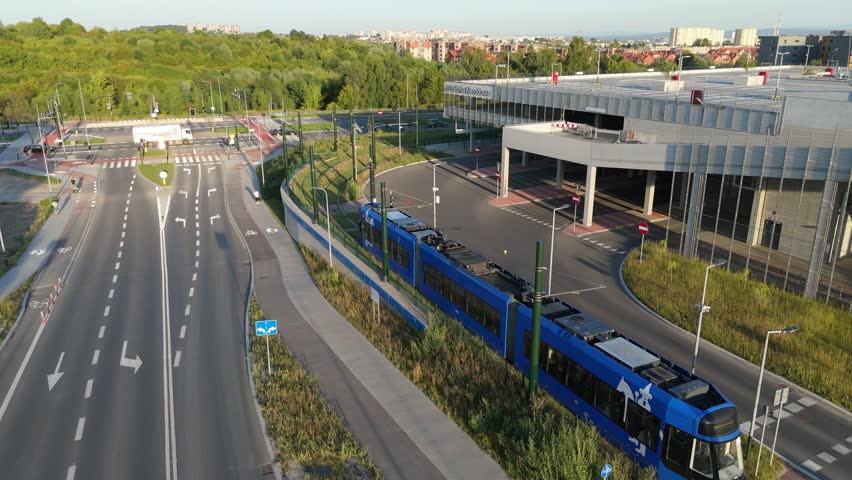 Tram loop in Krakow. Aerial view