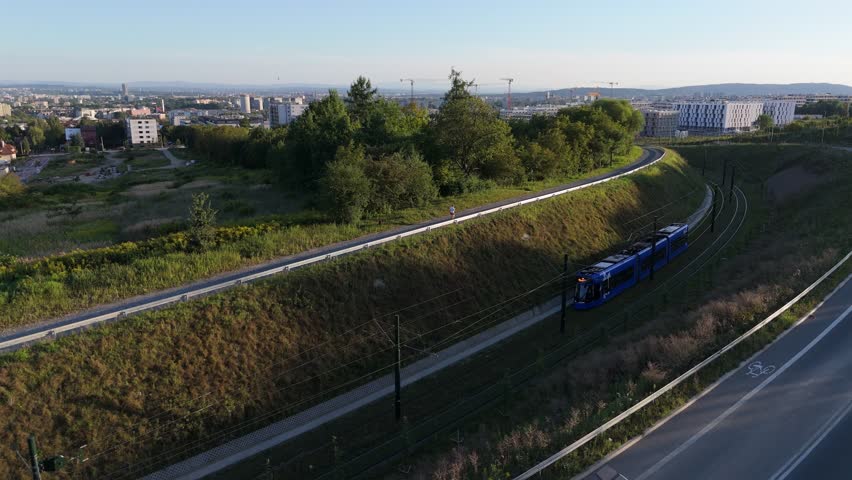 Tram loop in Krakow. Aerial view