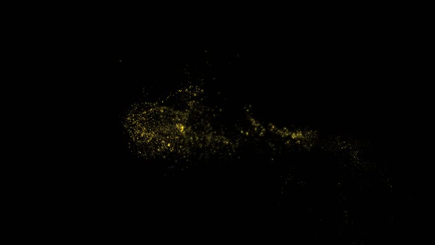 wave particles glitter dust . Gold Particles Moving Background. fast energy flying wave line with flash lights. Particle from below. Particle gold dust flickering on black background. Abstract Footage