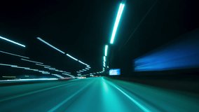 Nighttime Drive Through Illuminated Road Lights With Motion Blur Effects. Hyperlapse Road Trip. Driving Along a Highway at Night Featuring Bright Streetlights Overhead and Motion Blur Effects. - Powered by Shutterstock - Get 15% off with code: PIKWIZARD15