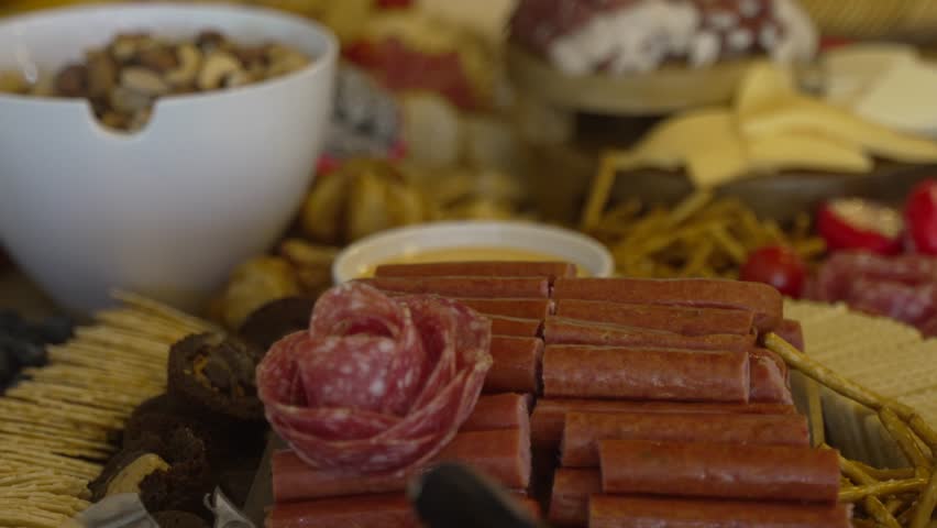 Charcuterie board and table layout at an event - close up detail