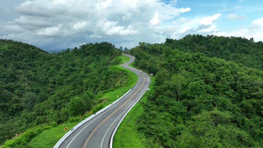 Aerial View of Road No 3 from a Drone - Nan Province Thailand
