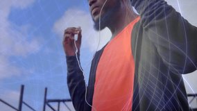 Man using smartwatch with social media icons animation over blue sky background. Technology, wearable, innovation, connectivity, digital, communication - Powered by Shutterstock - Get 15% off with code: PIKWIZARD15