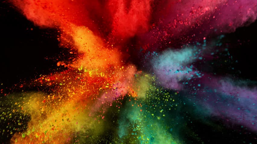 Super Slow Motion of Colored Powder Explosion with Rotating Camera, Isolated on Black Background. Filmed on High Speed Cinema Camera, 1000fps.