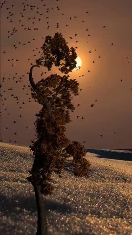 The bird flying in the sunset