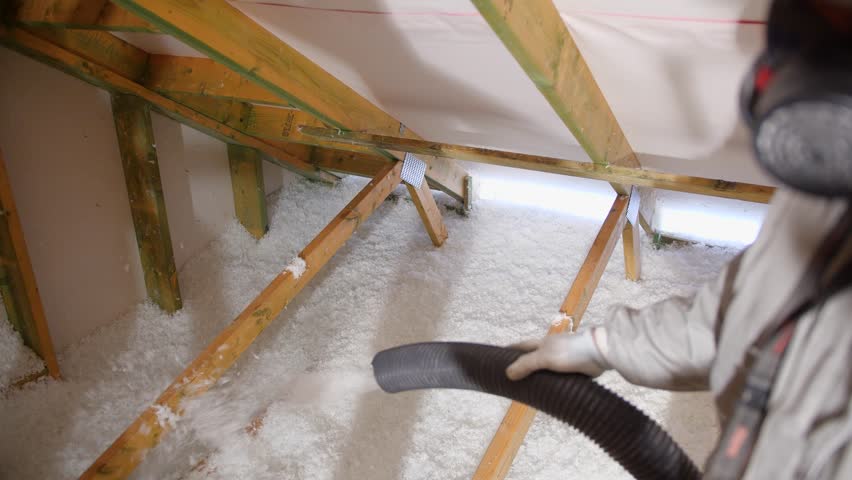 Blown in cellulose. Isolation of the roof and ceiling.