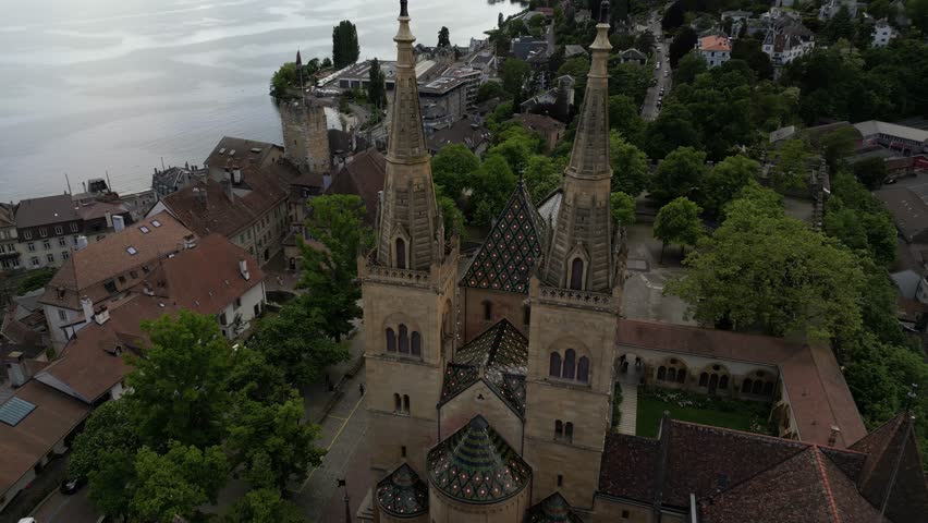 Gothic style reformed church in Neuchâtel Switzerland Neuenburg Castle