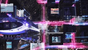 Aerial View Of A Modern City At Night, With Digital Screens, Emojis, And Data Overlaying The Streets. The Scene Highlights Financial Connections And The Integration Of Technology In Urban Life. AR. - Powered by Shutterstock - Get 15% off with code: PIKWIZARD15