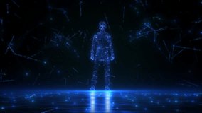 Abstract Hyper Connected Digital Human Figure Standing. Abstract Cyber Space, Artificial intelligence concept of Big Data or Cyber Security. 3D rendering Metaverse. Futuristic Technology. AGI, Cyborg, - Powered by Shutterstock - Get 15% off with code: PIKWIZARD15