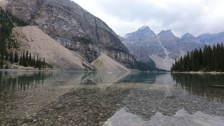 Moraine lake beautiful landscape in summer to early autumn sunny day morning. Sparkle turquoise blue water, snow-covered Valley of the Ten Peaks. Banff National Park, Canadian Rockies, Alberta, Canada