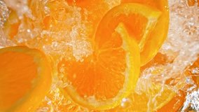 Super Slow Motion Shot of Fresh Orange Slices Followed by Camera Splashing into Water at 1000 fps. - Powered by Shutterstock - Get 15% off with code: PIKWIZARD15