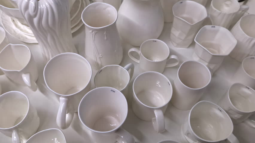 A Collection of White Ceramic Ware - High Angle Shot