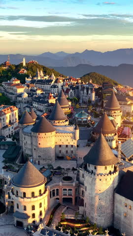 Vertical video of French village at Bana hills, Da nang, Vietnam.