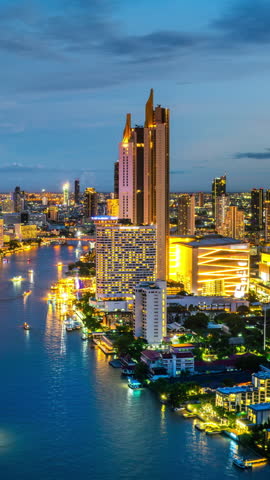 Aerial view of Bangkok city at night, Thailand.