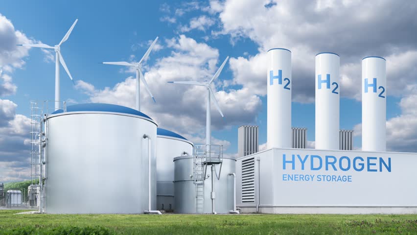 Hydrogen factory with energy storage concept. Green hydrogen production from renewable energy sources
