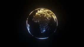 Animation of spinning half blue and half golden globe of the Earth planet from particulars on dark background, 4K seamless loop earth globe animation - Powered by Shutterstock - Get 15% off with code: PIKWIZARD15