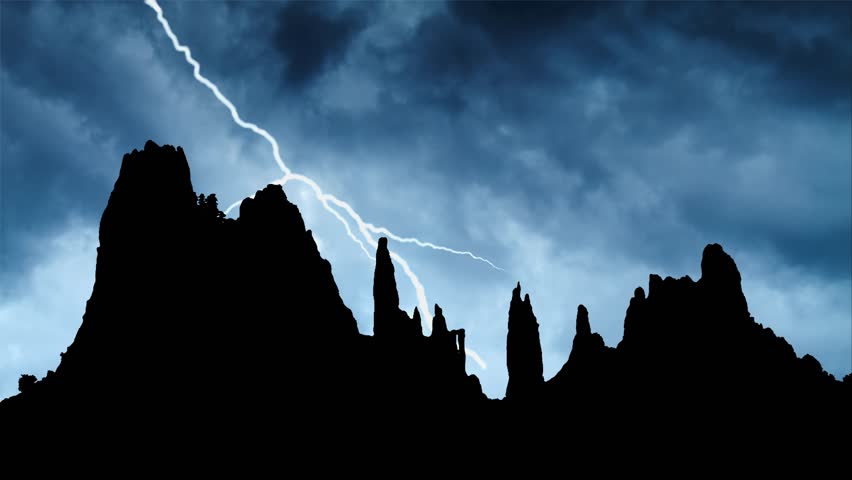 Thunderstorm and Lightning Flash over sand stone formations at Garden of the Gods, Colorado Springs. Concept on topic weather and cataclysms, USA