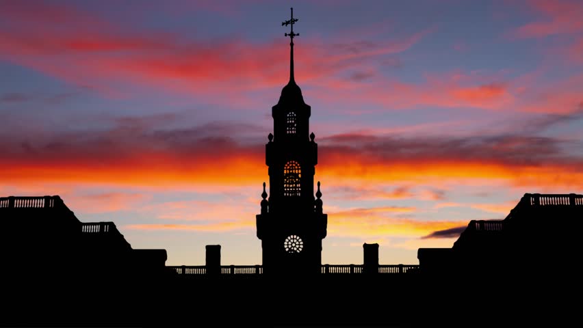Dover: Delaware State Capitol Building at Twilight, Time Lapse with Colourful Sky and Dark Silhouette of Statehouse and Legislative Hall