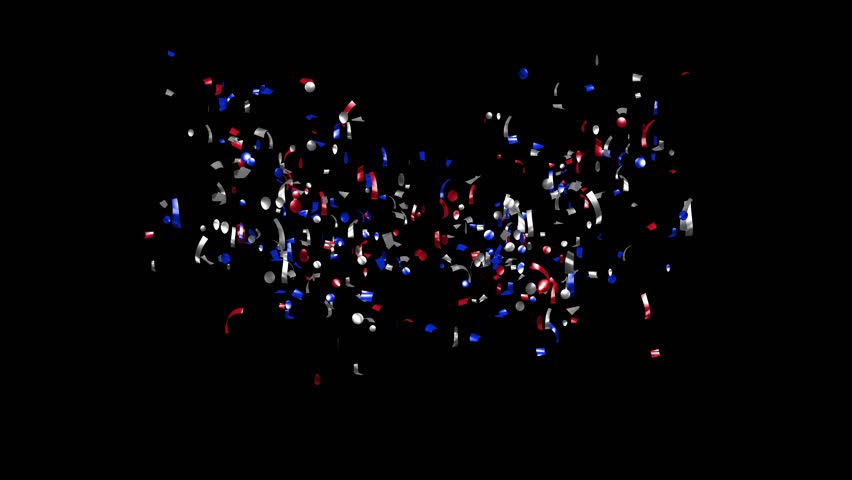 Blue, red and white confetti explosion on black, green screen with Matte Channel