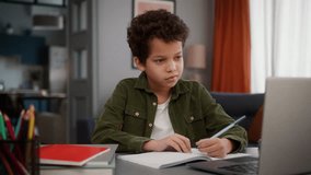 African American little son boy baby child kid pupil writing studying e-learning at home school homework learning distant education study looking laptop online class internet lesson computer course - Powered by Shutterstock - Get 15% off with code: PIKWIZARD15