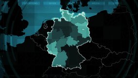 AI Powered Interface Displaying A Detailed Map Of Germany With Highlighted Regions. The Networked System Enables Surveillance, Tracking, And Control. Airports, Roads and Railroads - Powered by Shutterstock - Get 15% off with code: PIKWIZARD15