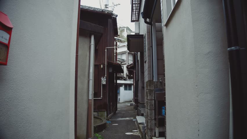Back Alley At The Residential Town Of Saikazaki Fishing Port And Village In Wakayama, Japan. Static Shot