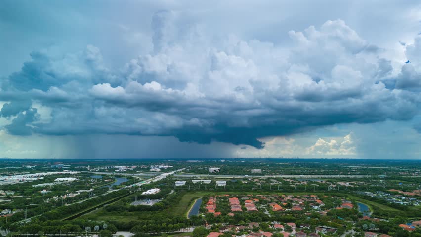 Aerial Timelapse of storms rolling through over South Florida during summer Hurricane season