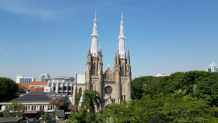 Aerial view of Jakarta Cathedral Church. Located in Central Jakarta near Istiqlal Mosque