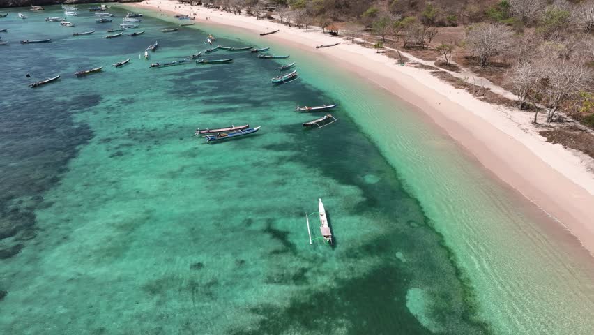 Aerial View of Pink Sand Beach in East Lombok, Indonesia